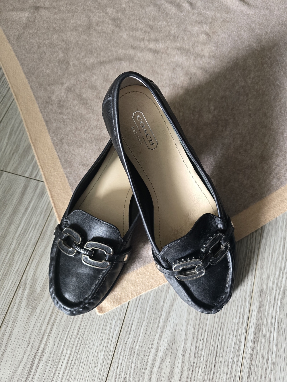 COACH Women's Black Leather Horsebit Loafers